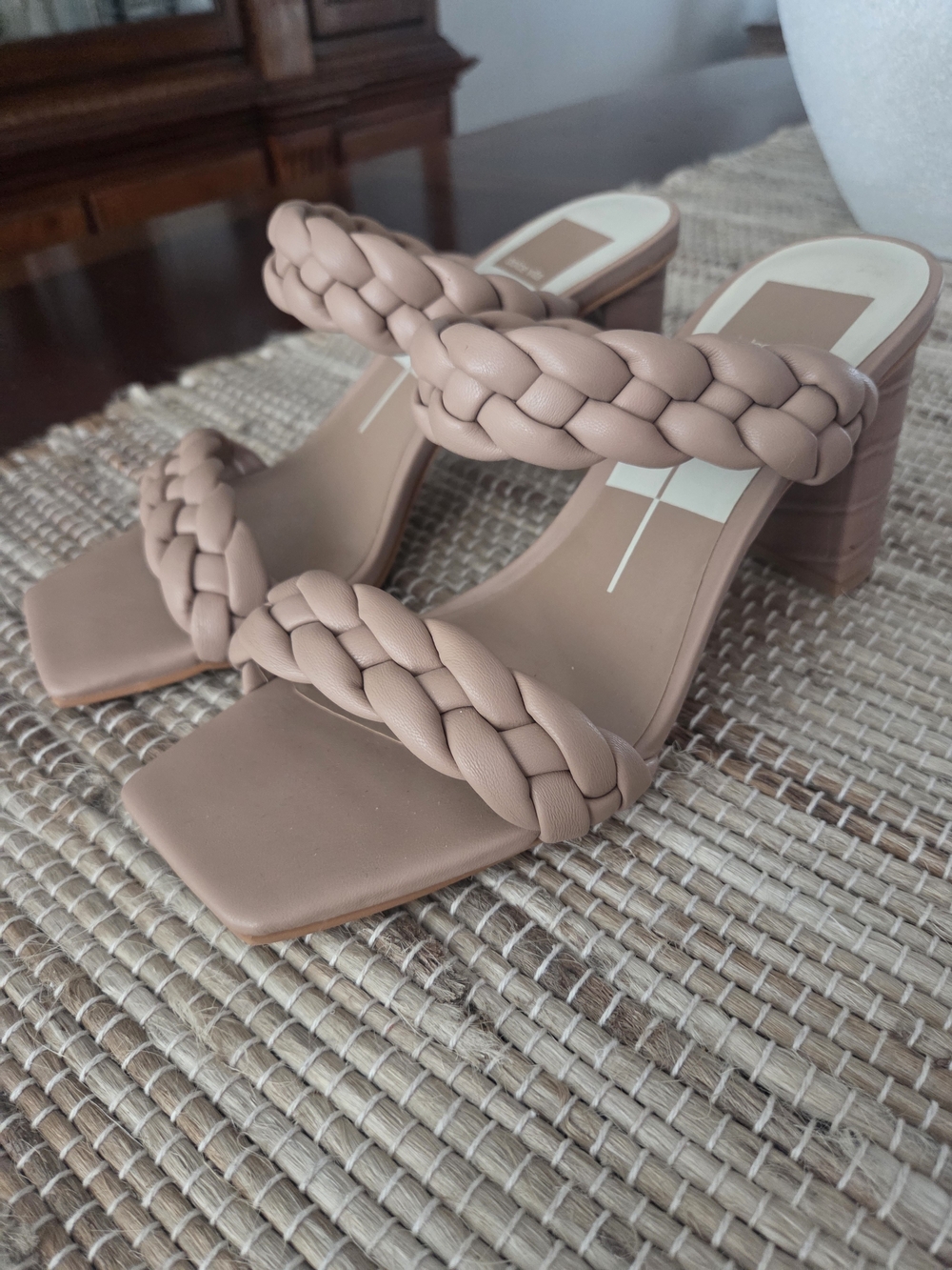 Dolce Vita Tan Braided Double-Strap Block Heels